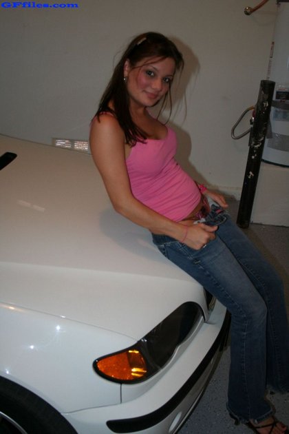 slutty girlfriend poses on car1